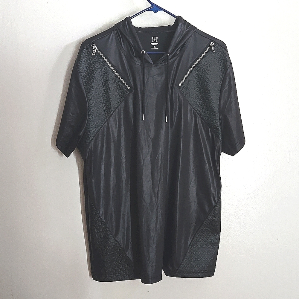 INC International Concepts Faux Leather Hooded Shirt